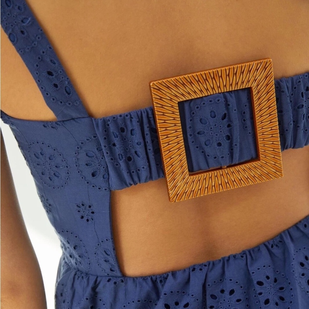 Anthropologie HUTCH Dorri Buckle Back Tank Navy Blue Eyelet Square Neck Sz 6 NEW - Picture 2 of 10